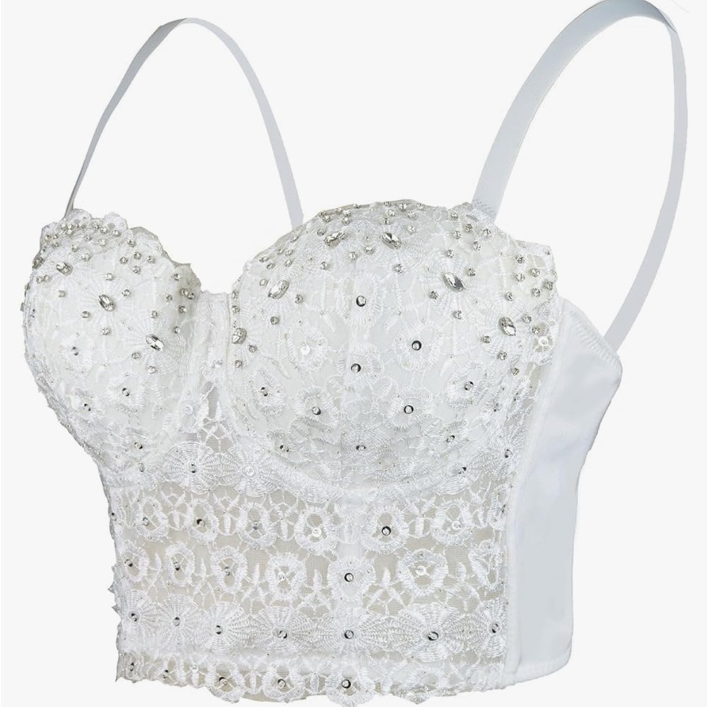 Rhinestone Bustier Crop Top Sexy Mesh Corset Top Bra